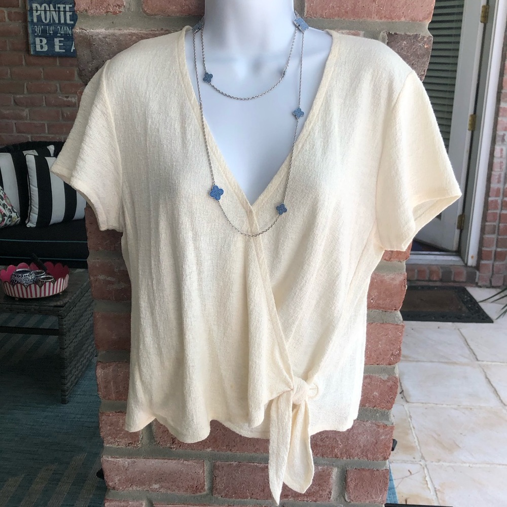 MADEWELL Texture and Thread Surplice Wrap Tie Top Cream Medium